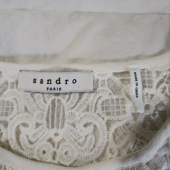 Sandro Paris Women Blouse Cream With Lace Sz Medium - Picture 2 of 7